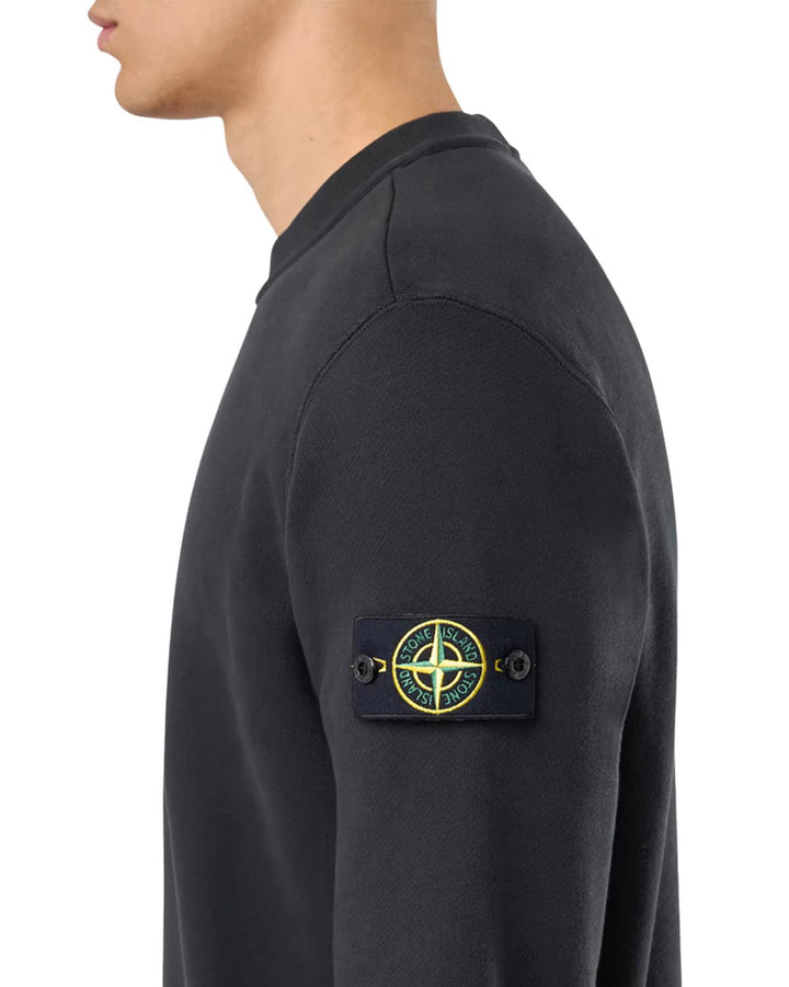 STONE ISLAND MENS 61241 ORGANIC DIAGONAL FLEECE OLD EFFECT SWEATSHIRT BLACK-Designer Outlet Sales