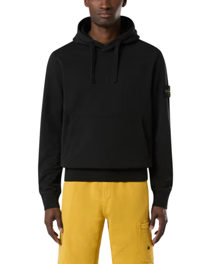 STONE ISLAND MENS 64151 COTTON FLEECE HOODIE BLACK-Designer Outlet Sales