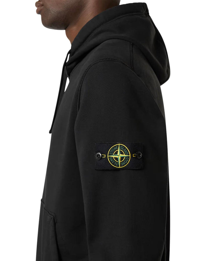 STONE ISLAND MENS 64151 COTTON FLEECE HOODIE BLACK-Designer Outlet Sales