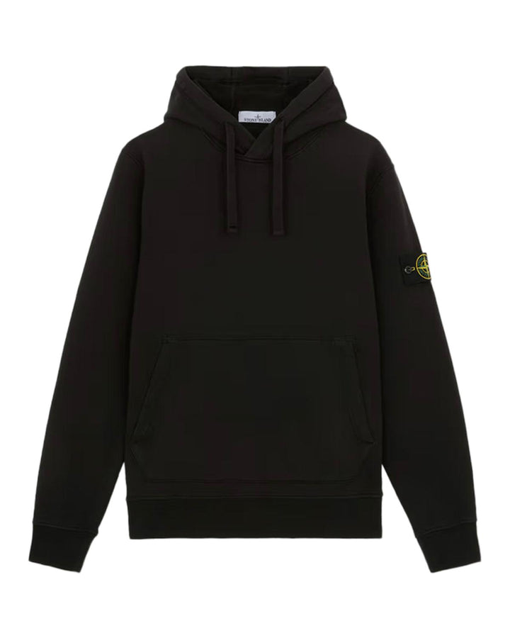 STONE ISLAND MENS 64151 COTTON FLEECE HOODIE BLACK-Designer Outlet Sales