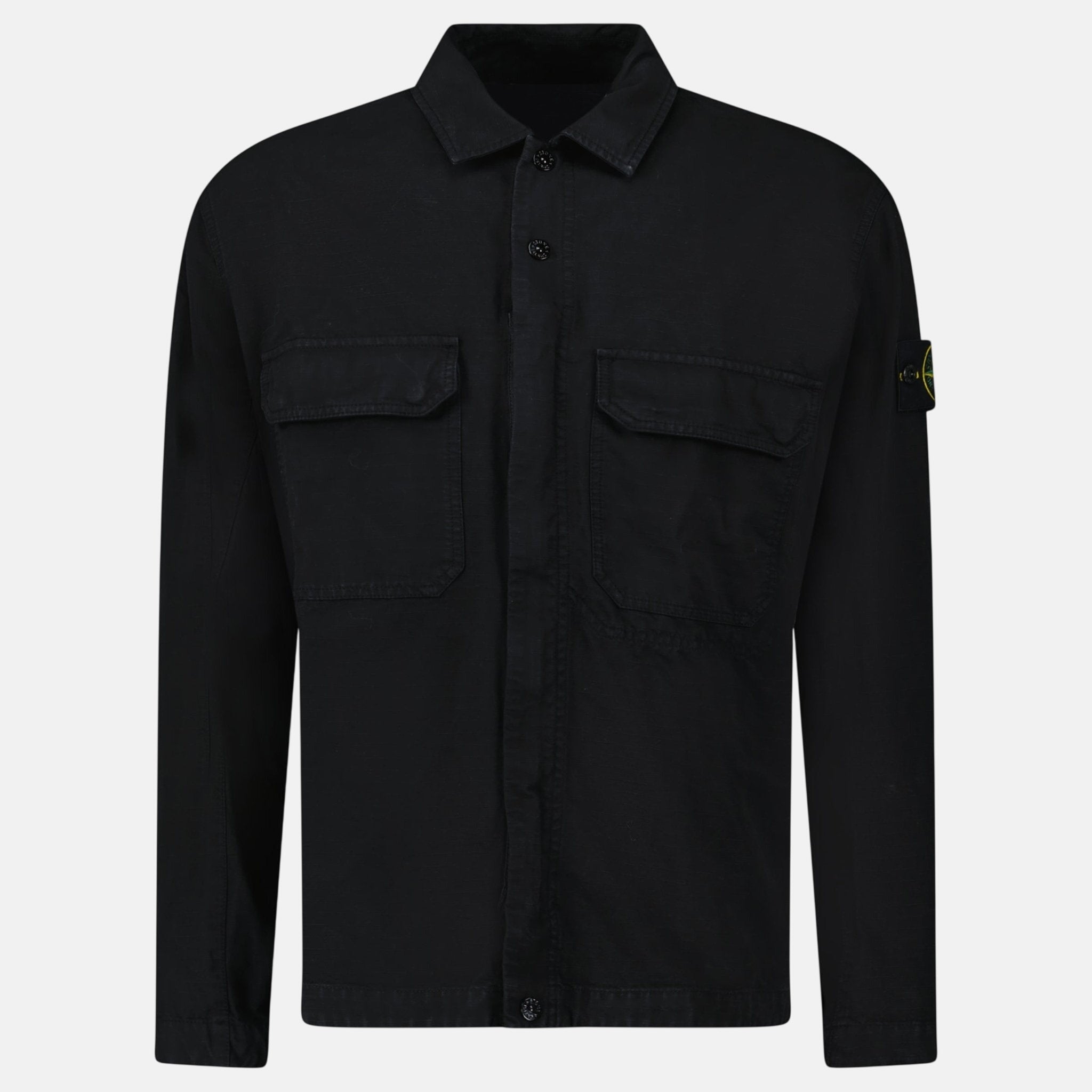 Stone Island Organic Cotton Ripstop Overshirt Black – A16 | Studio DOS by Designer Outlet Sales