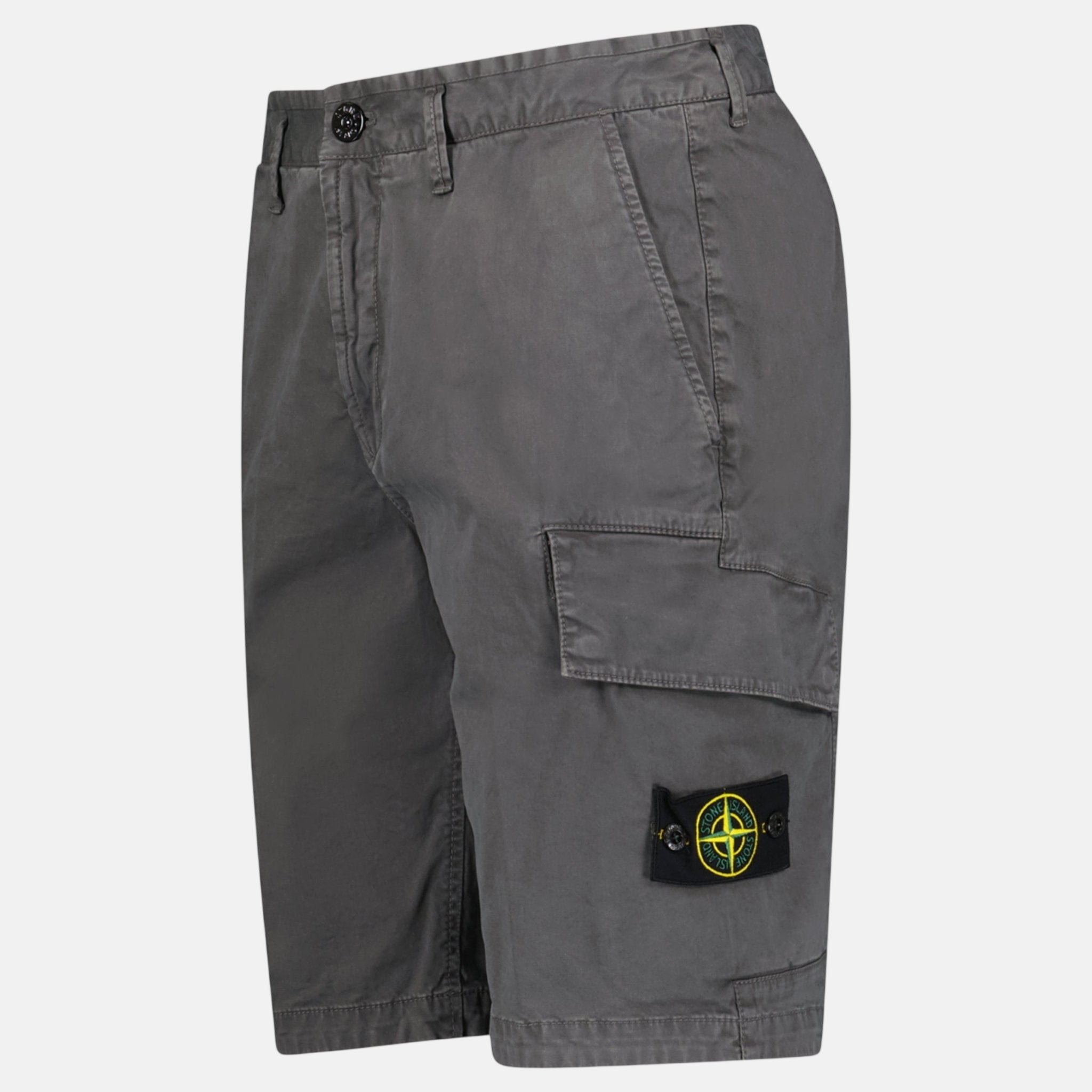 Stone Island Organic Cotton Stretch Broken Twill 'Old' Effect Cargo Shorts Charcoal Grey – F39 | Studio DOS by Designer Outlet Sales