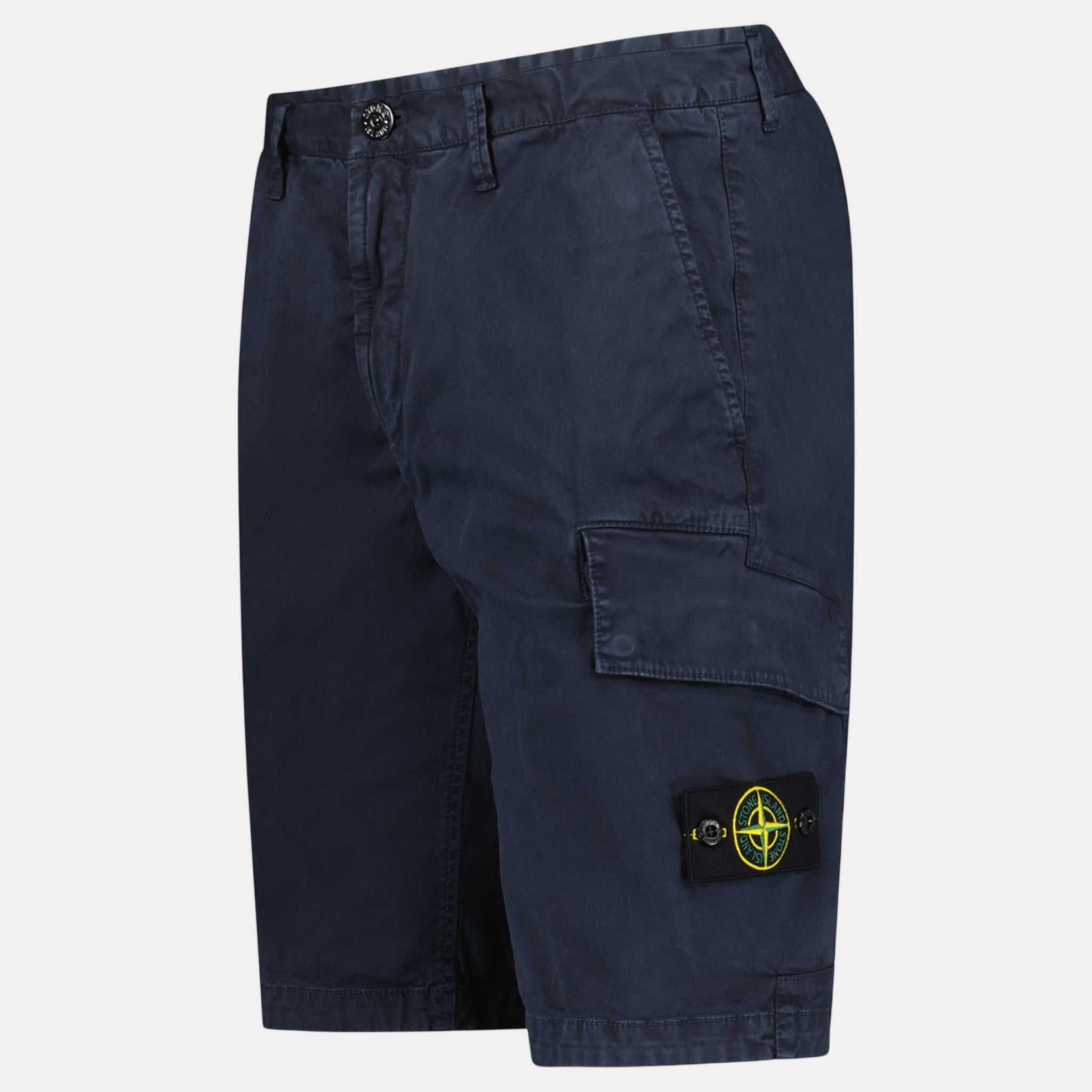 Stone Island Organic Cotton Stretch Broken Twill 'Old' Effect Cargo Shorts Navy – F36 | Studio DOS by Designer Outlet Sales