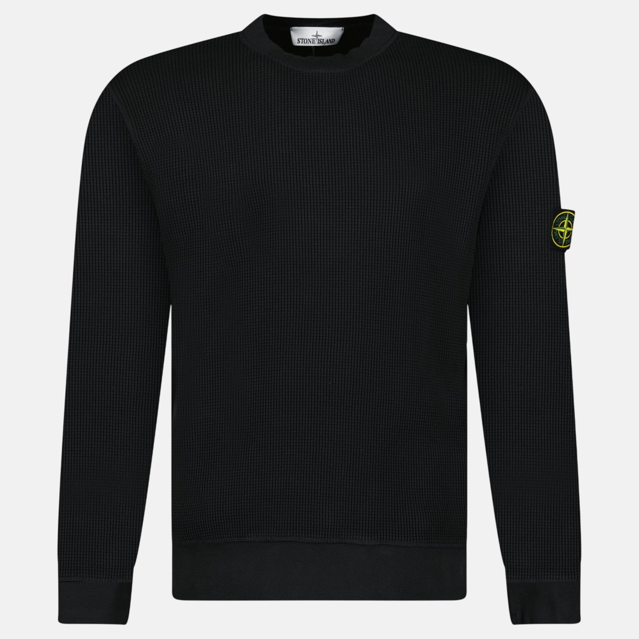 Stone Island Organic Cotton Waffle Fleece Crewneck Sweatshirt Black – G13 | Studio DOS by Designer Outlet Sales