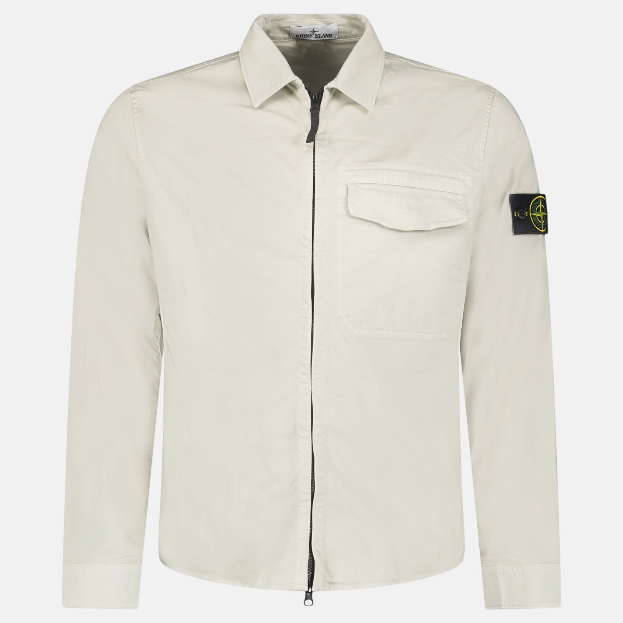 Stone Island Stretch Organic Cotton Satin Overshirt Pearl Grey – sku-57814101328253 | Studio DOS by Designer Outlet Sales