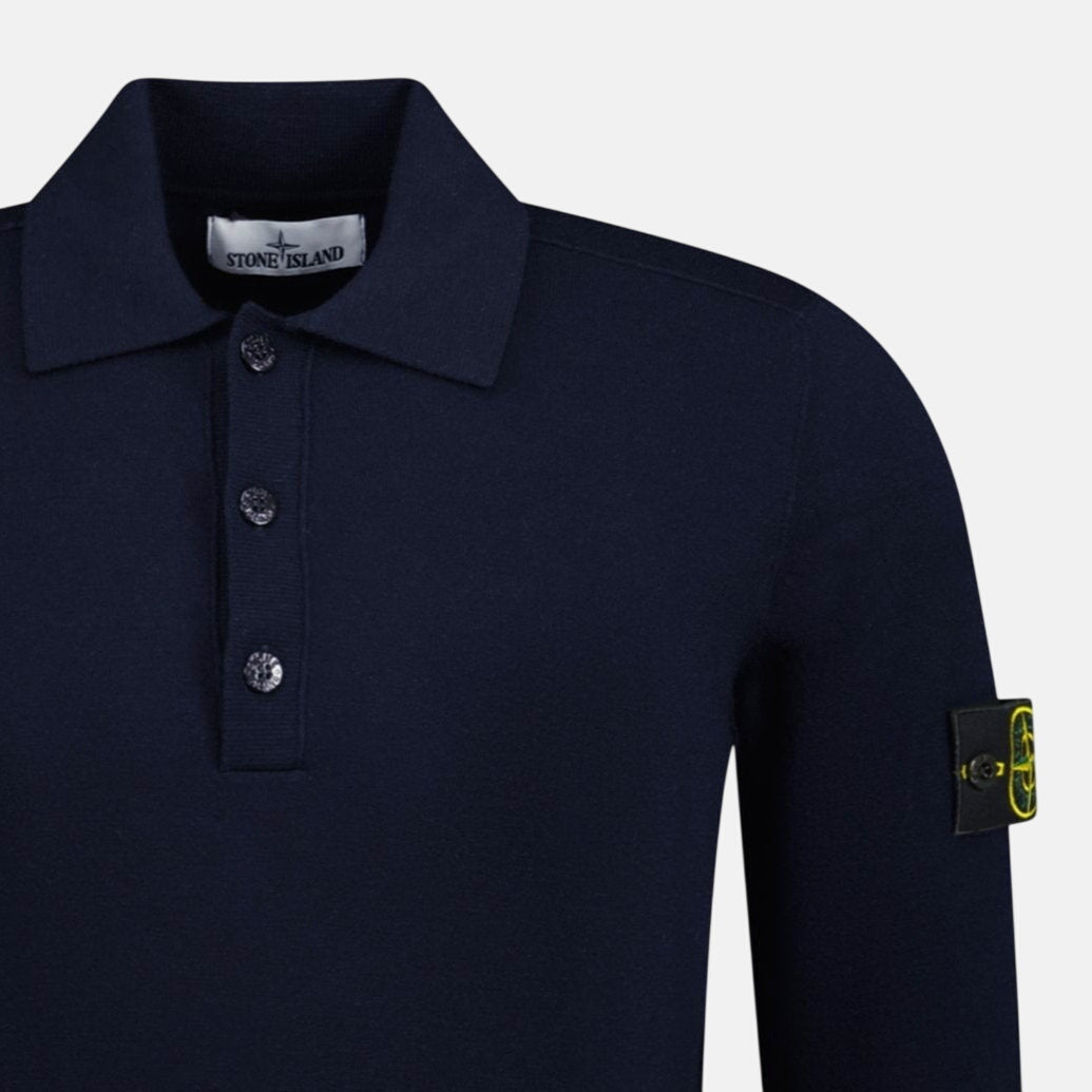 Stone Island Wool Long Sleeved Polo Shirt Navy – sku-57682345623933 | Studio DOS by Designer Outlet Sales