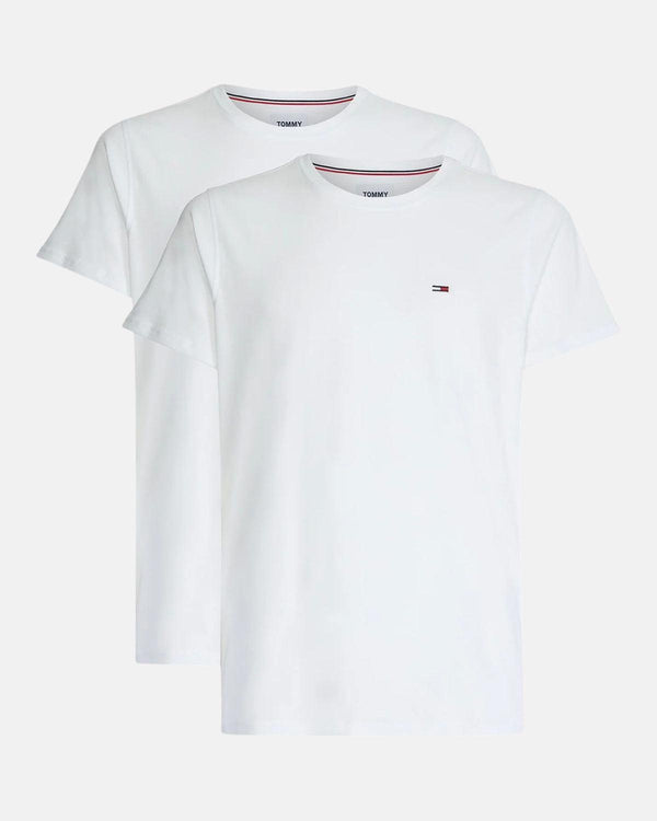 TOMMY HILFIGER MENS 2 PACK SLIM FIT FLAG T-SHIRTS WHITE-Designer Outlet Sales