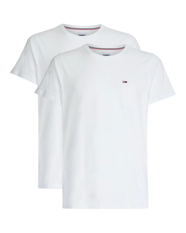 TOMMY HILFIGER MENS 2 PACK SLIM FIT FLAG T-SHIRTS WHITE-Designer Outlet Sales