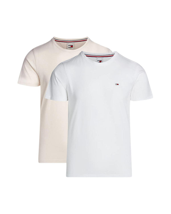 TOMMY HILFIGER MENS 2 PACK SLIM FIT FLAG T-SHIRTS WHITE NEWSPRINT-Designer Outlet Sales