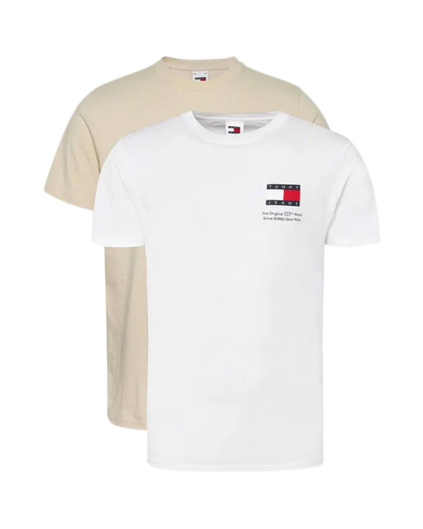 TOMMY HILFIGER MENS 2 PACK SLIM FIT TOMMY FLAG T-SHIRTS WHITE NEWSPRINT-Designer Outlet Sales