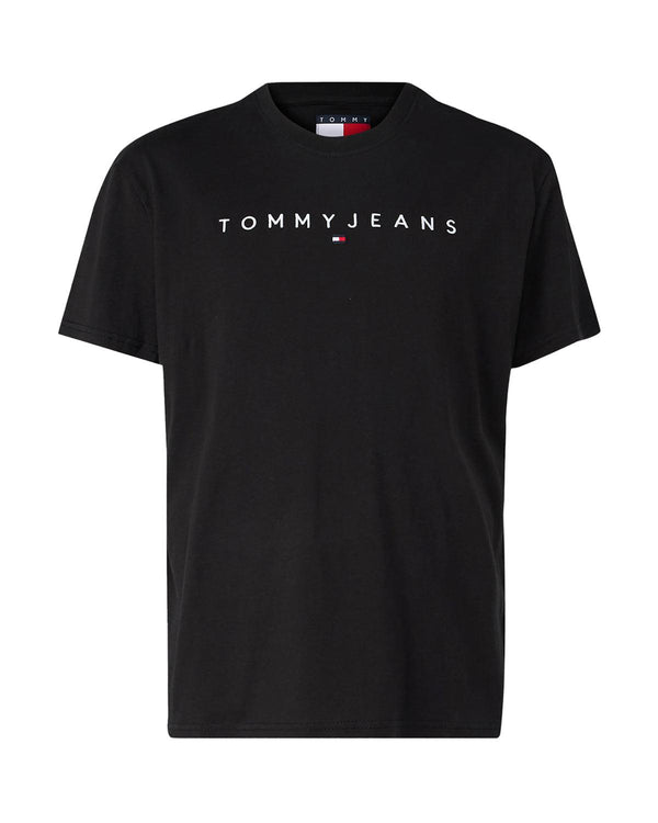 TOMMY HILFIGER MENS LINEAR LOGO T-SHIRT BLACK-Designer Outlet Sales