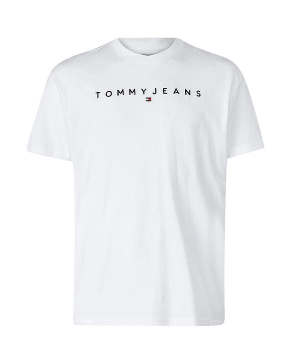 TOMMY HILFIGER MENS LINEAR LOGO T-SHIRT WHITE-Designer Outlet Sales