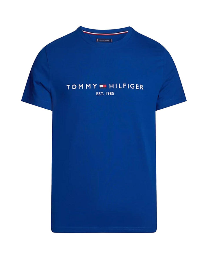 TOMMY HILFIGER MENS LOGO EMBROIDERY SLIM T-SHIRT ANCHOR BLUE-Designer Outlet Sales