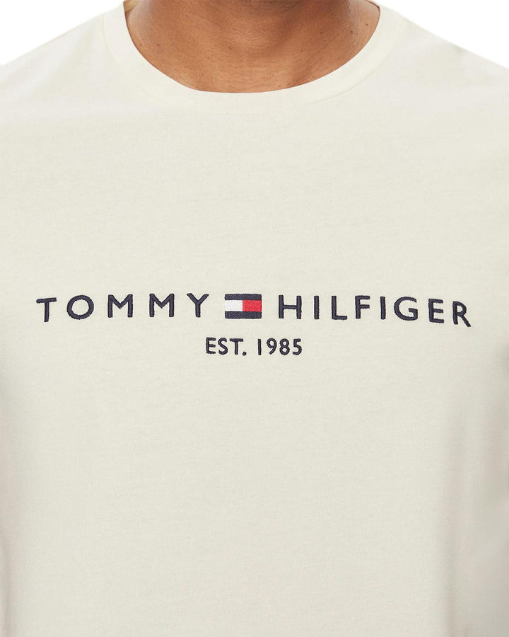 TOMMY HILFIGER MENS LOGO EMBROIDERY SLIM T-SHIRT ECRU-Designer Outlet Sales