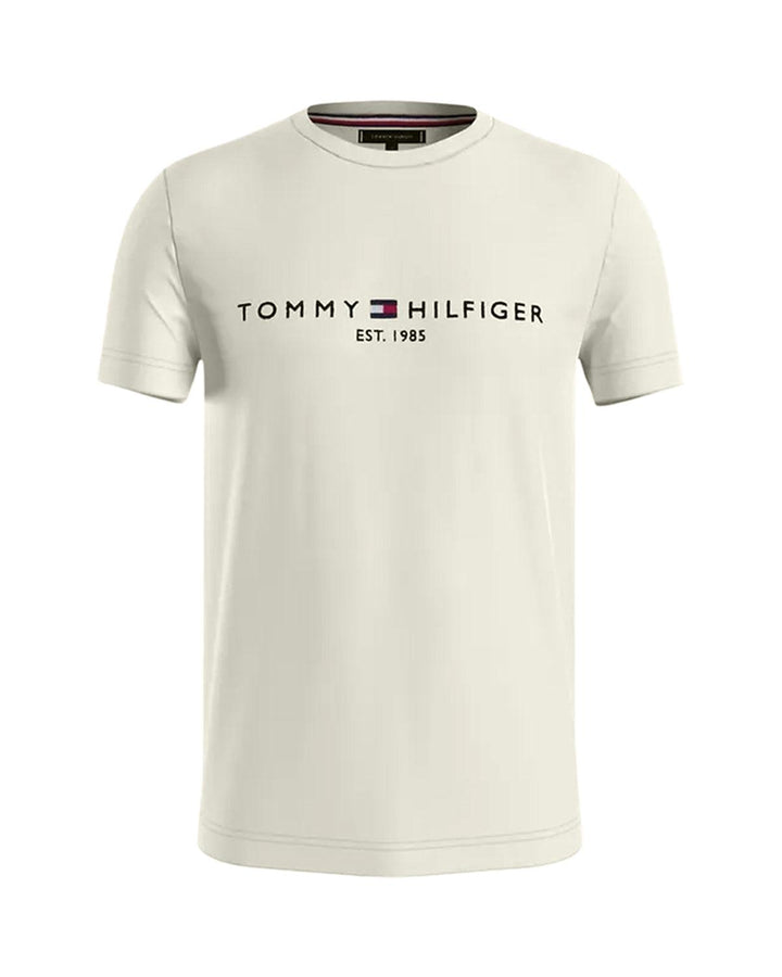 TOMMY HILFIGER MENS LOGO EMBROIDERY SLIM T-SHIRT ECRU-Designer Outlet Sales