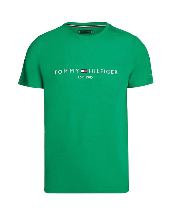 TOMMY HILFIGER MENS LOGO EMBROIDERY SLIM T-SHIRT SHADE GREEN-Designer Outlet Sales