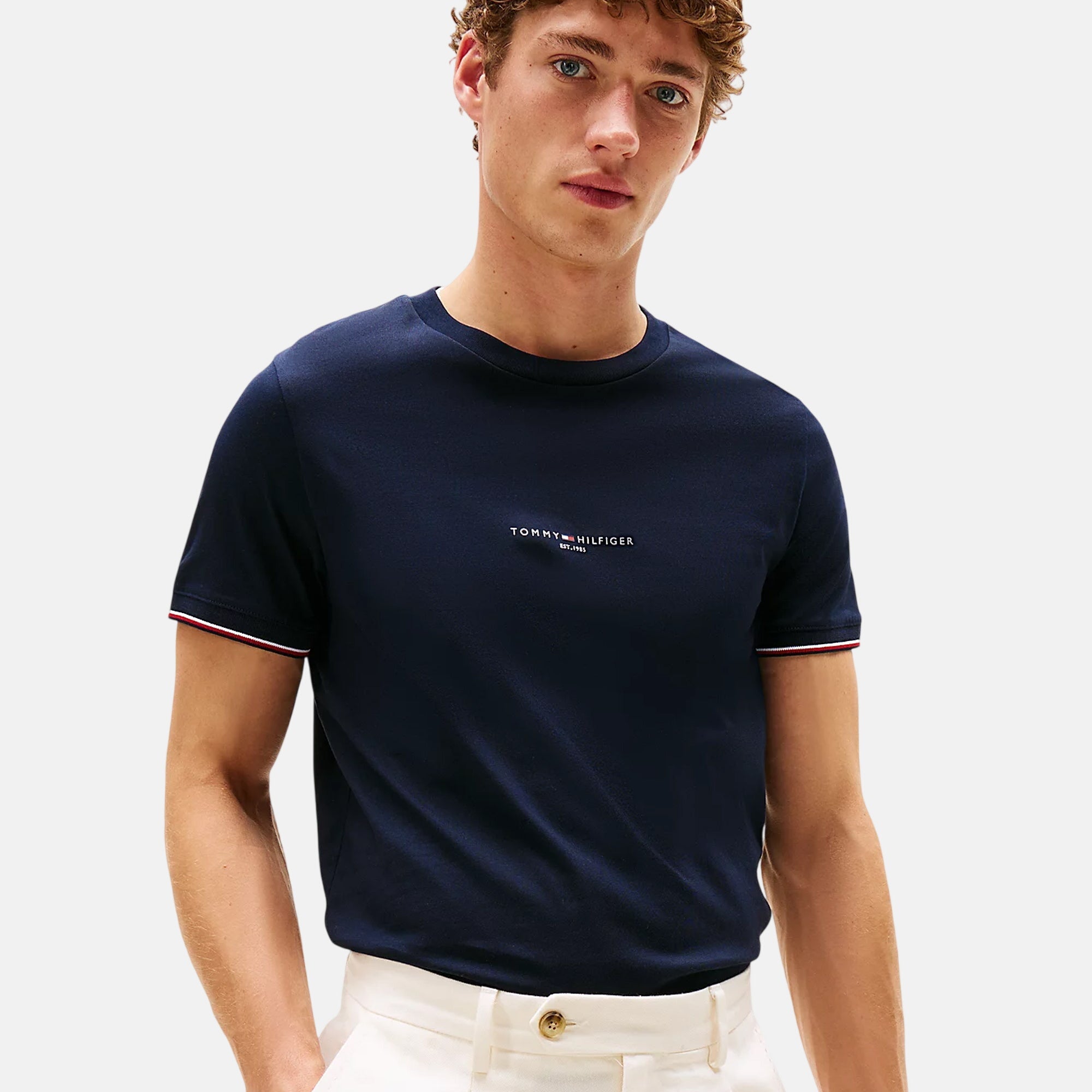 Tommy Hilfiger Mens Slim Knit Tipped T-Shirt Navy Blue – SPR250-S | Studio DOS by Designer Outlet Sales