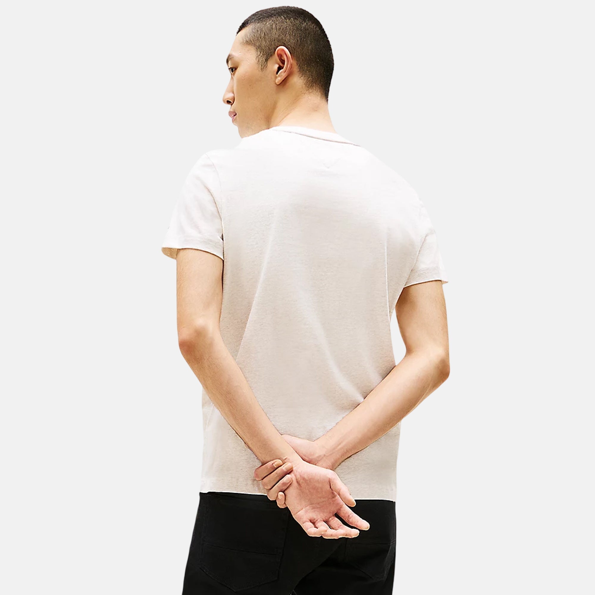 Tommy Hilfiger Mens Slim Logo Embroidery T-Shirt Heathered Oatmilk – SPR246-S | Studio DOS by Designer Outlet Sales