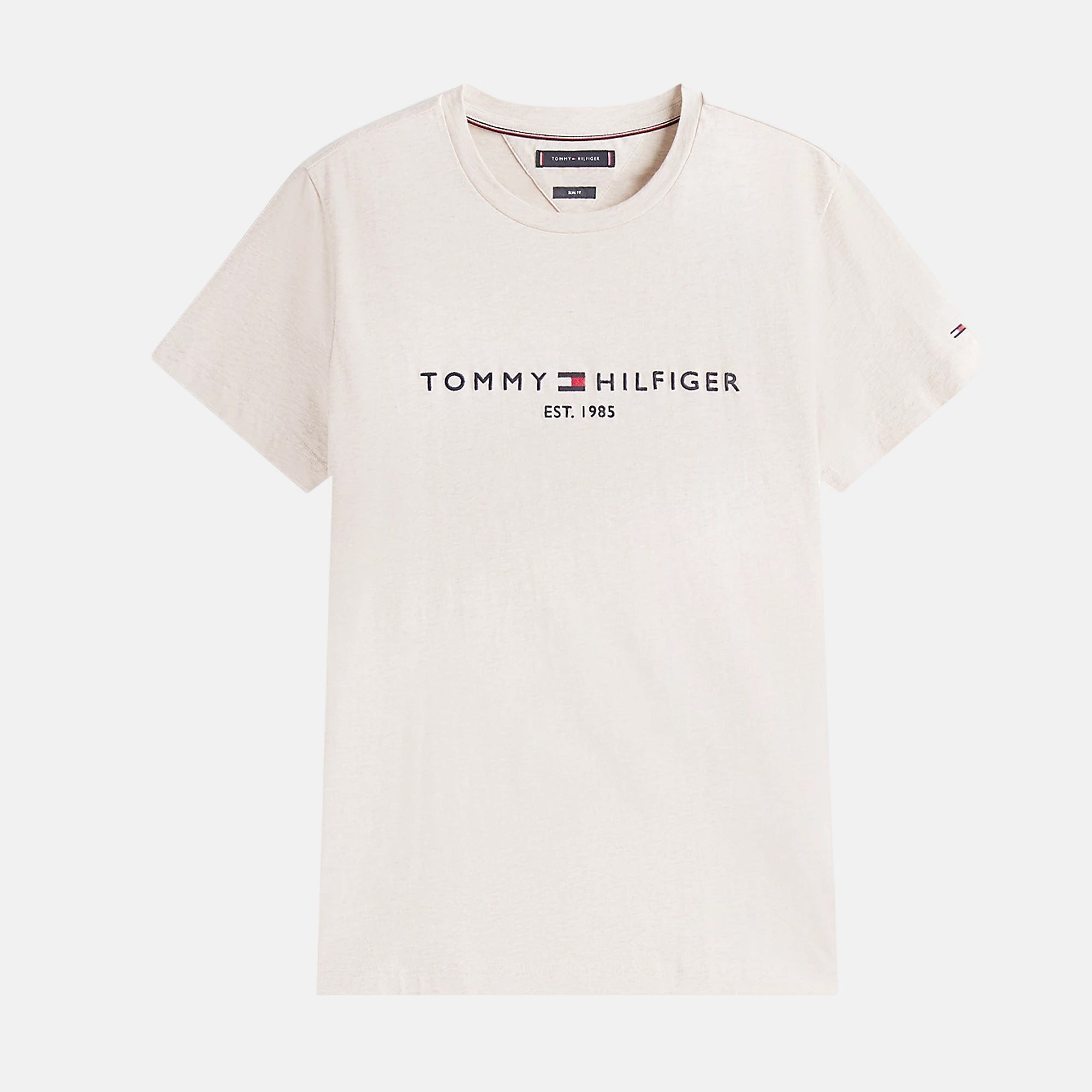 Tommy Hilfiger Mens Slim Logo Embroidery T-Shirt Heathered Oatmilk – SPR246-S | Studio DOS by Designer Outlet Sales
