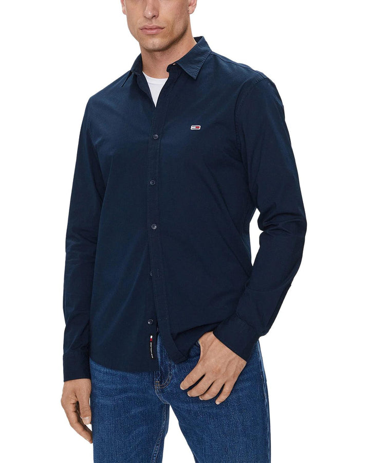 TOMMY HILFIGER MENS TJ ENTRY STRETCH COTTON SHIRT NAVY-Designer Outlet Sales