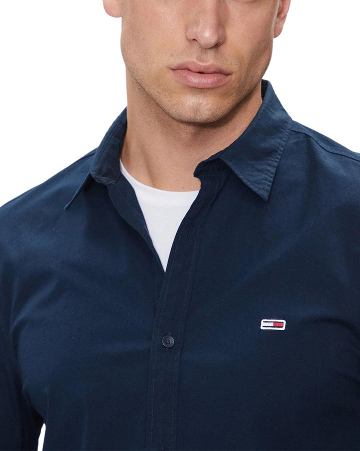 TOMMY HILFIGER MENS TJ ENTRY STRETCH COTTON SHIRT NAVY-Designer Outlet Sales