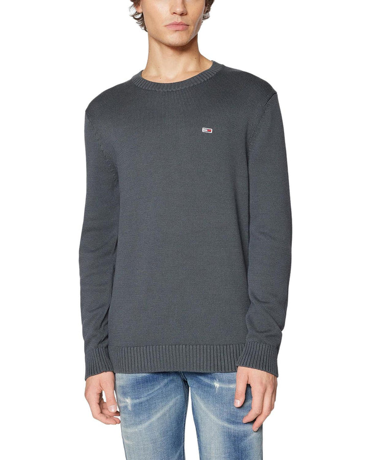 TOMMY HILFIGER MENS TJ FLAG EMBROIDERY COTTON KNIT CHARCOAL-Designer Outlet Sales