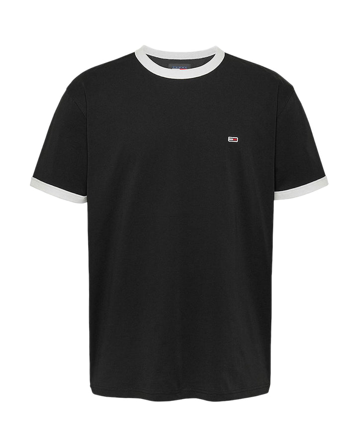 TOMMY HILFIGER MENS TJ FLAG RINGER SLIM T-SHIRT BLACK-Designer Outlet Sales