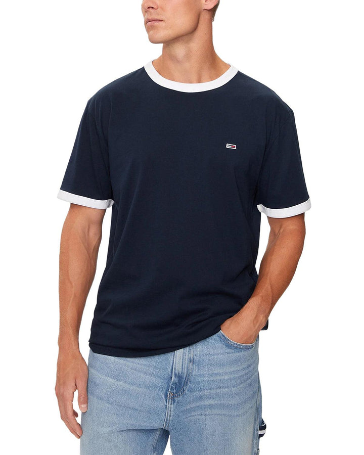 TOMMY HILFIGER MENS TJ FLAG RINGER SLIM T-SHIRT NAVY-Designer Outlet Sales