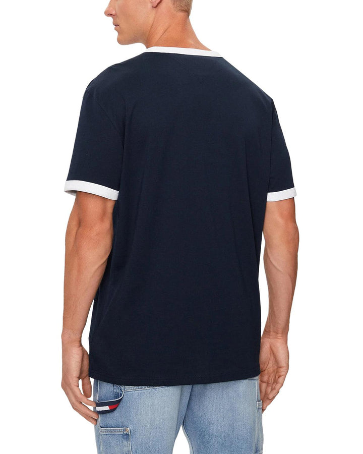 TOMMY HILFIGER MENS TJ FLAG RINGER SLIM T-SHIRT NAVY-Designer Outlet Sales