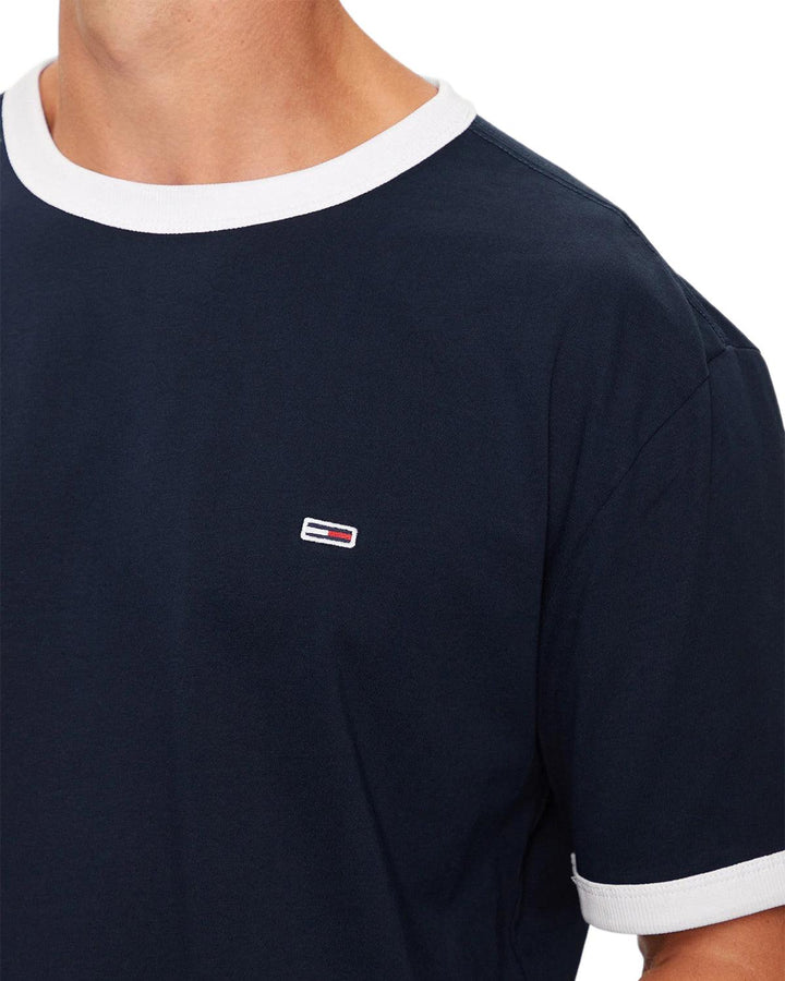 TOMMY HILFIGER MENS TJ FLAG RINGER SLIM T-SHIRT NAVY-Designer Outlet Sales