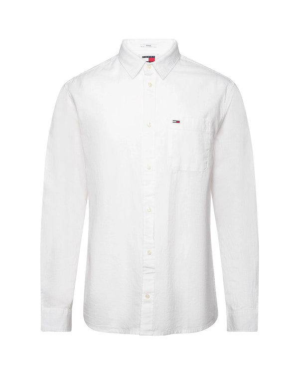 TOMMY HILFIGER MENS TJ LINEN BLEND SHIRT WHITE-Designer Outlet Sales