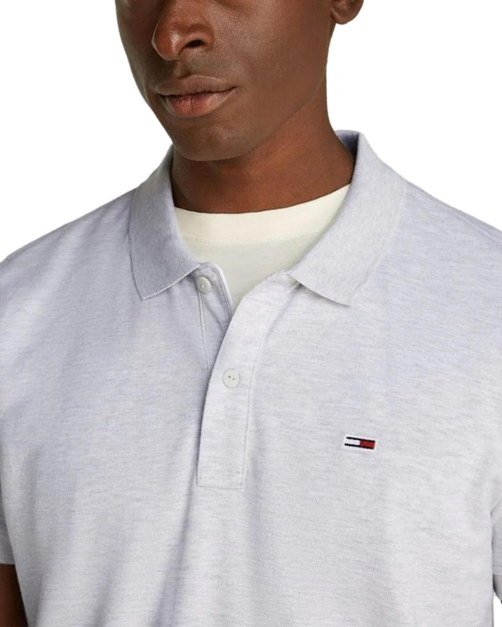 TOMMY HILFIGER MENS TJ ORIGINAL SLIM POLO SHIRT SILVER GREY-Designer Outlet Sales