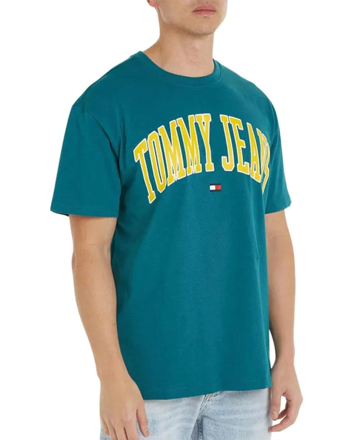 TOMMY HILFIGER MENS TJ POPCOLOUR VARSITY PRINT T-SHIRT TIMELESS TEAL-Designer Outlet Sales