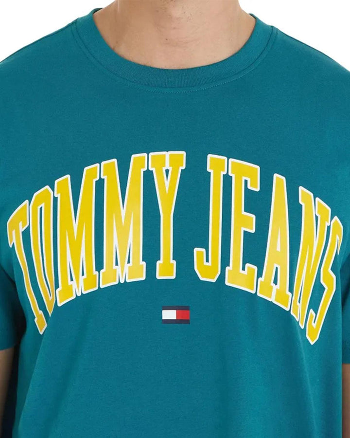 TOMMY HILFIGER MENS TJ POPCOLOUR VARSITY PRINT T-SHIRT TIMELESS TEAL-Designer Outlet Sales