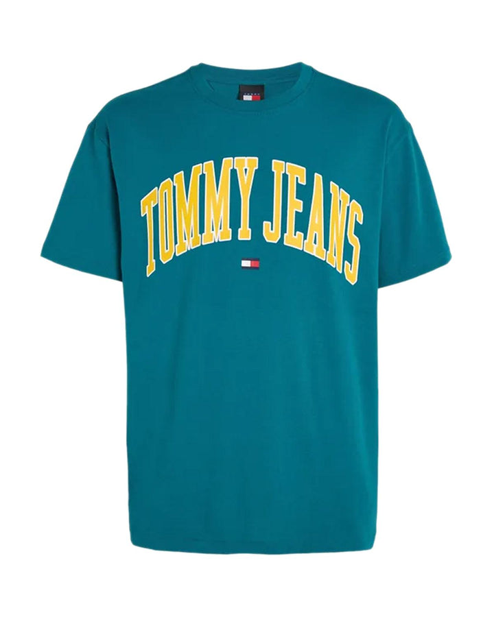 TOMMY HILFIGER MENS TJ POPCOLOUR VARSITY PRINT T-SHIRT TIMELESS TEAL-Designer Outlet Sales