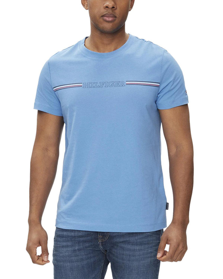 TOMMY HILFIGER MENS TJ RETRO STRIPE LOGO T-SHIRT CLOUD BLUE-Designer Outlet Sales