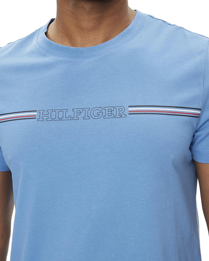 TOMMY HILFIGER MENS TJ RETRO STRIPE LOGO T-SHIRT CLOUD BLUE-Designer Outlet Sales