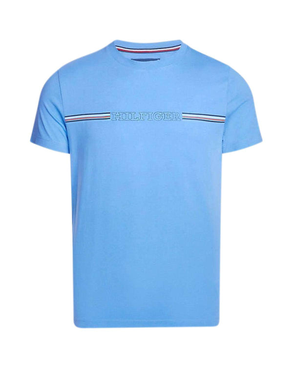 TOMMY HILFIGER MENS TJ RETRO STRIPE LOGO T-SHIRT CLOUD BLUE-Designer Outlet Sales