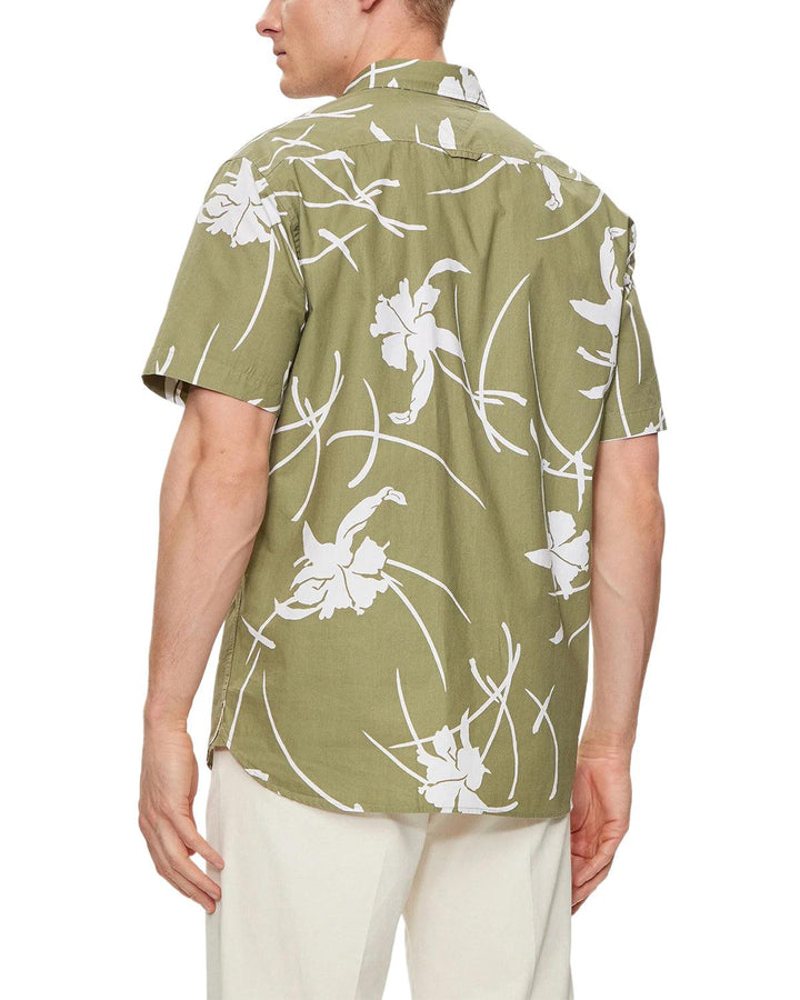 TOMMY HILFIGER MENS TJ TROPICAL PRINT SHIRT FADED OLIVE-Designer Outlet Sales