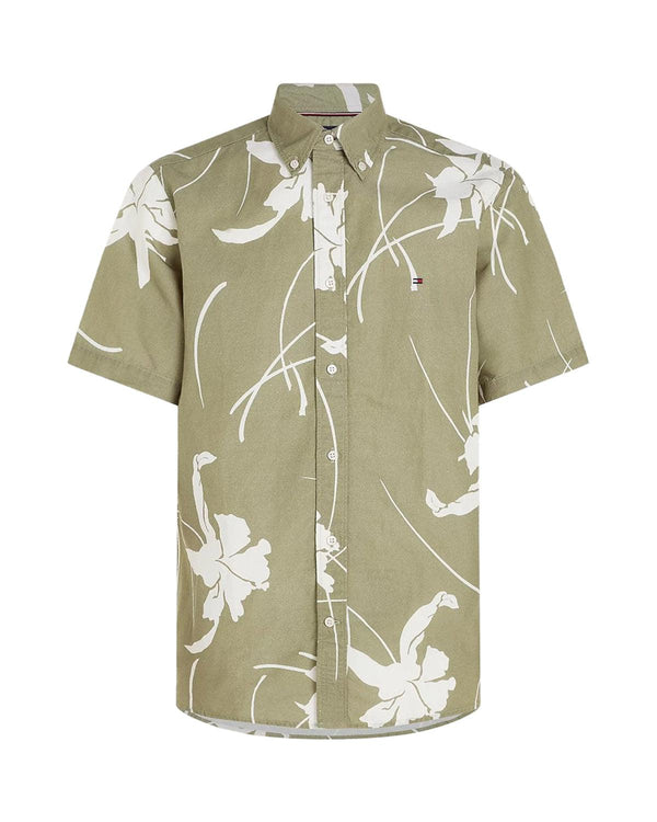 TOMMY HILFIGER MENS TJ TROPICAL PRINT SHIRT FADED OLIVE-Designer Outlet Sales