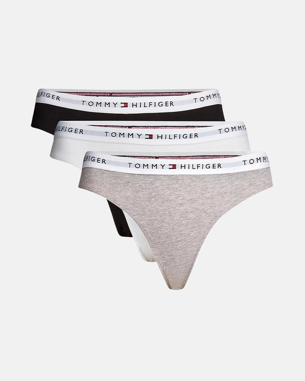 TOMMY HILFIGER WOMENS 3 PACK BRIEFS BLACK WHITE GREY-Designer Outlet Sales