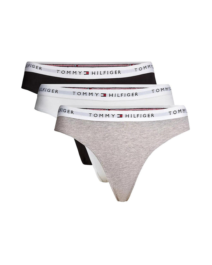 TOMMY HILFIGER WOMENS 3 PACK BRIEFS BLACK WHITE GREY-Designer Outlet Sales