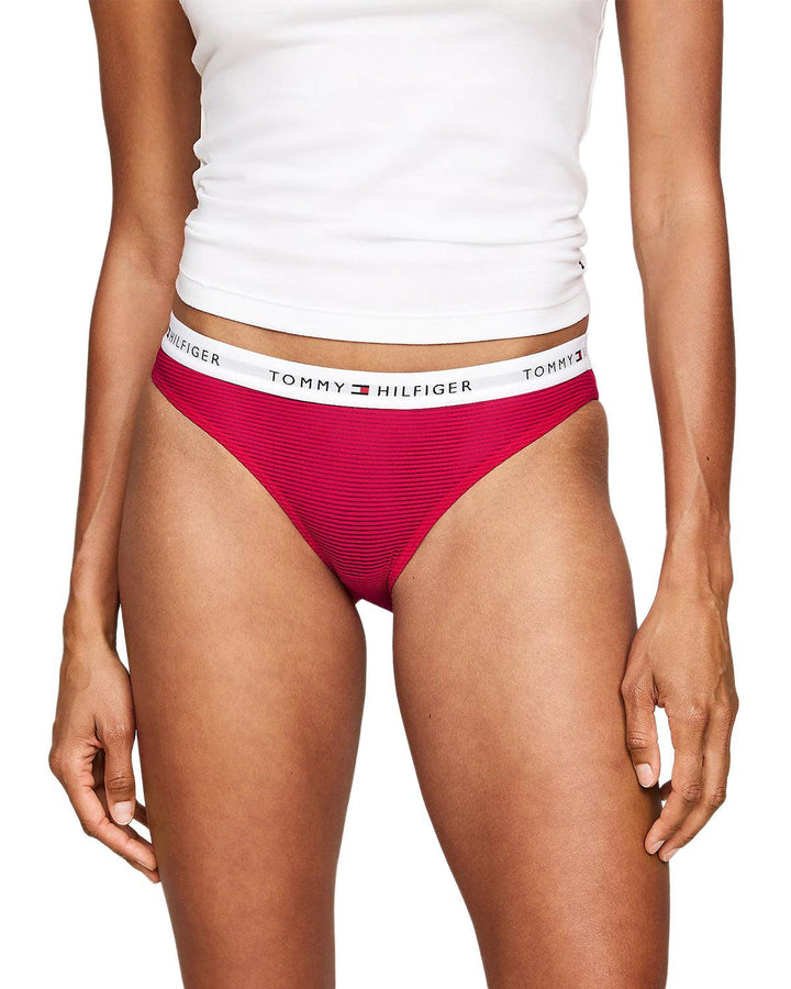 TOMMY HILFIGER WOMENS 3 PACK MESH BRIEFS PINK DEEP ROUGE CRIMSON-Designer Outlet Sales