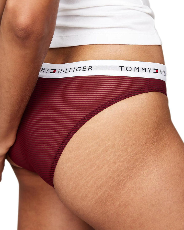 TOMMY HILFIGER WOMENS 3 PACK MESH BRIEFS PINK DEEP ROUGE CRIMSON-Designer Outlet Sales