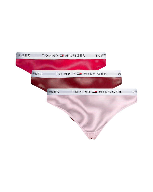 TOMMY HILFIGER WOMENS 3 PACK MESH BRIEFS PINK DEEP ROUGE CRIMSON-Designer Outlet Sales