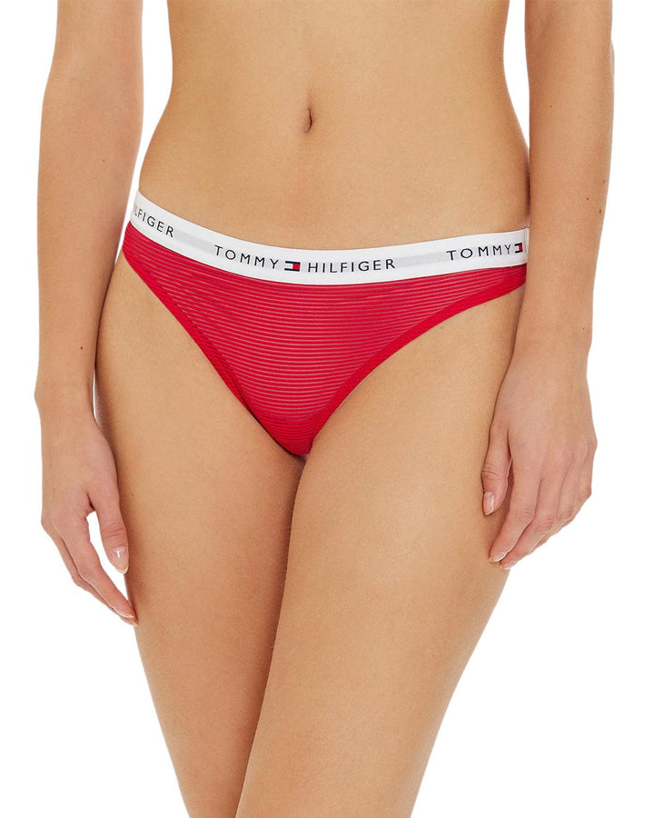 TOMMY HILFIGER WOMENS 3 PACK MESH THONGS PINK DEEP ROUGE CRIMSON-Designer Outlet Sales