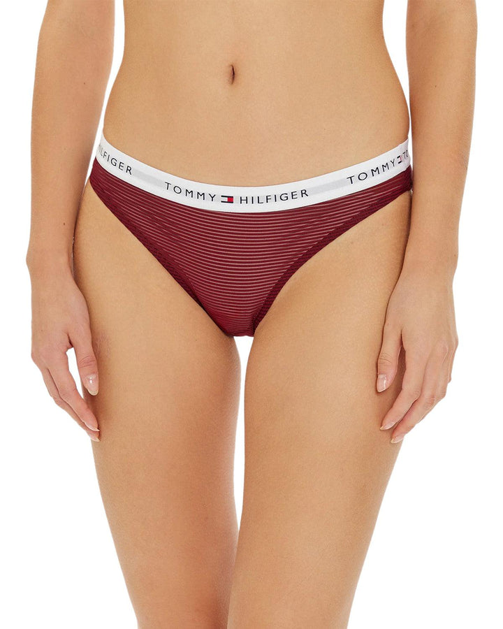 TOMMY HILFIGER WOMENS 3 PACK MESH THONGS PINK DEEP ROUGE CRIMSON-Designer Outlet Sales