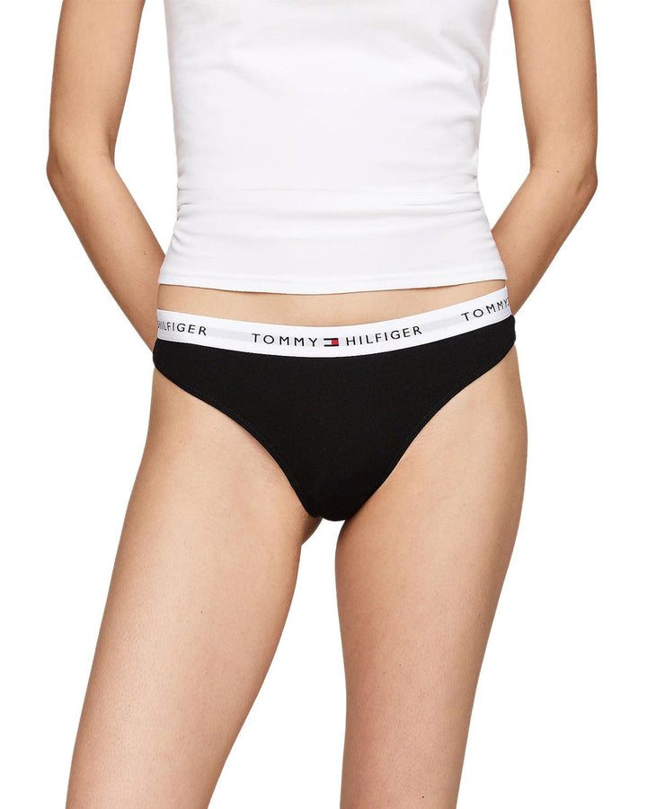 TOMMY HILFIGER WOMENS 3 PACK THONGS BLACK WHITE GREY-Designer Outlet Sales