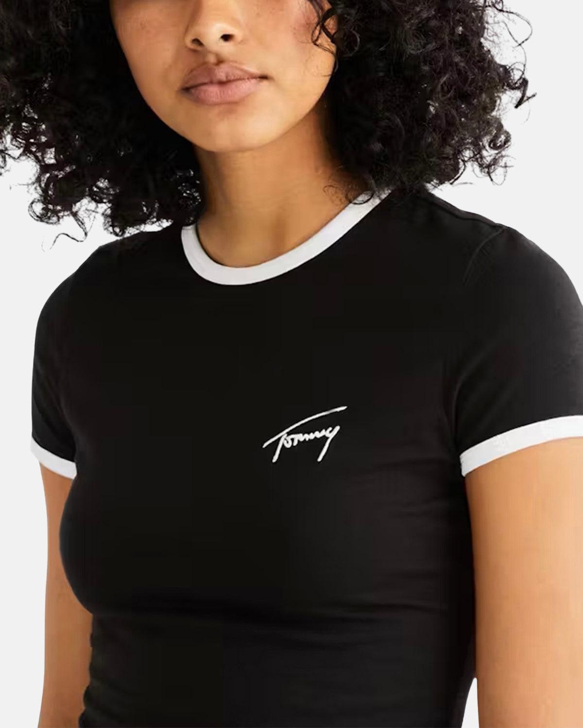 TOMMY HILFIGER WOMENS TJ SCRIPT RINGER T - SHIRT BLACK – TOMMY-HILFIGER-DW0DW17377-BDS-XS | Studio DOS by Designer Outlet Sales