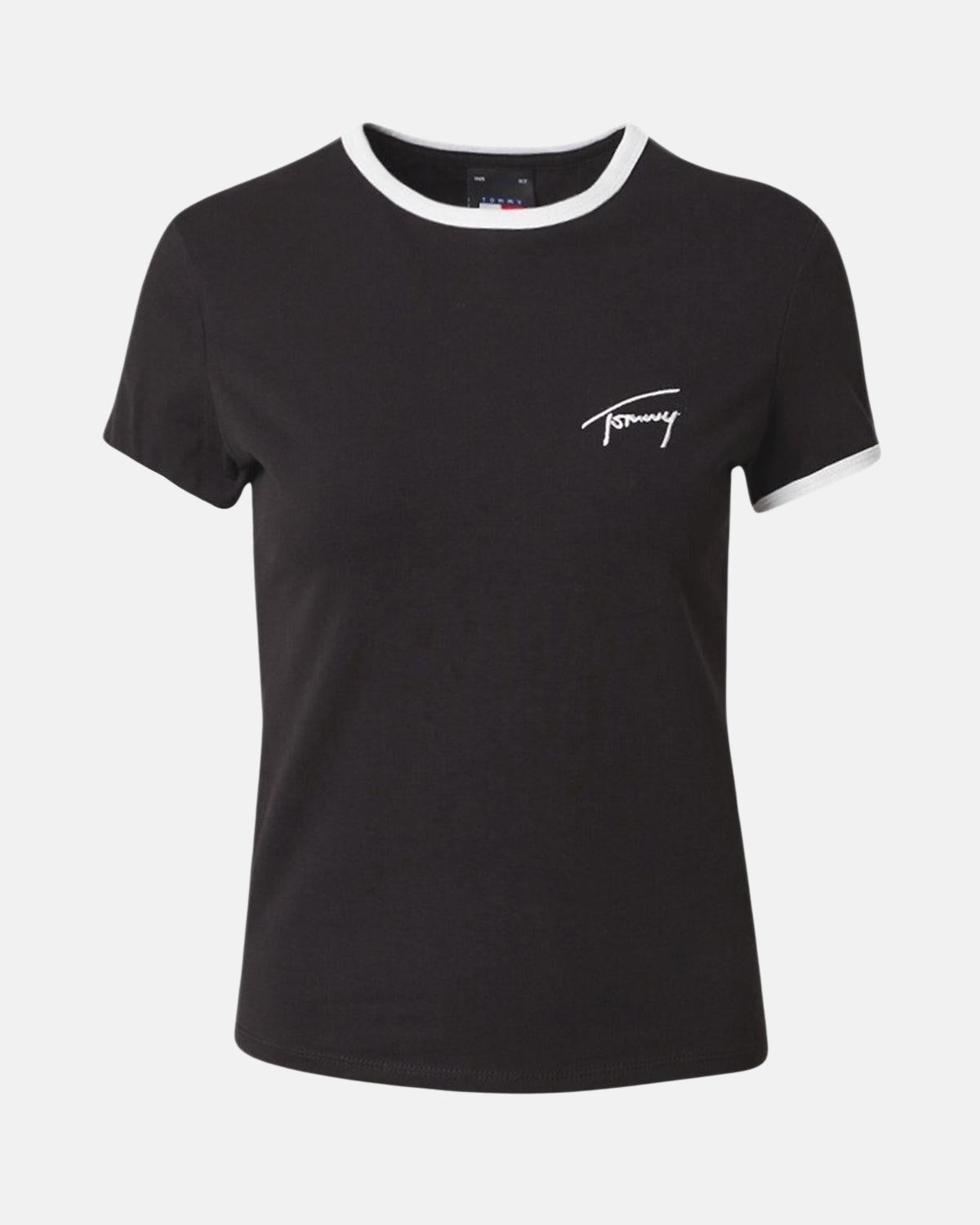 TOMMY HILFIGER WOMENS TJ SCRIPT RINGER T - SHIRT BLACK – TOMMY-HILFIGER-DW0DW17377-BDS-XS | Studio DOS by Designer Outlet Sales